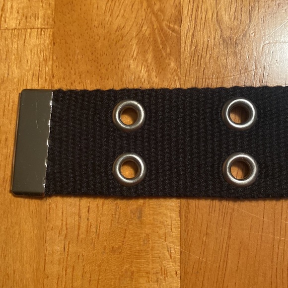 Black Canvas Adjustable Belt With 2-row Metal Grommets & Metal Buckle 1.5” wide - Picture 6 of 6